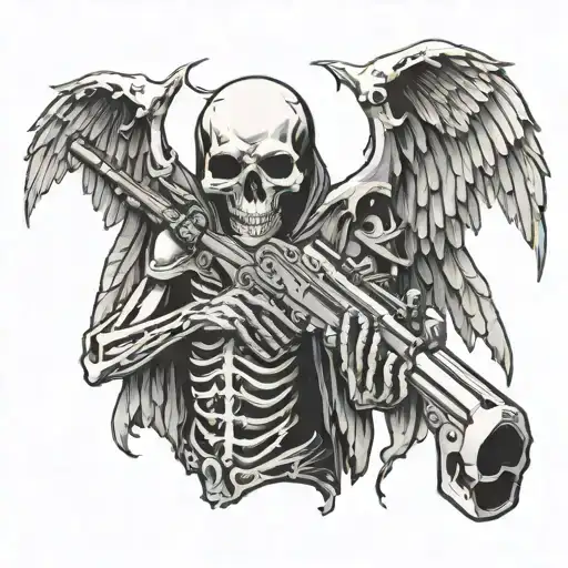 skull death weapon angel evil spirits animals tattoo design idea