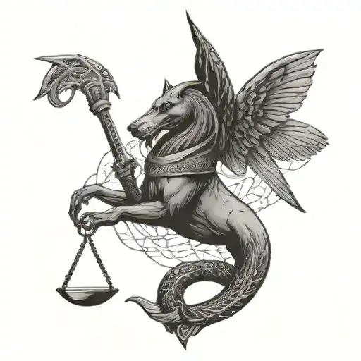 scales angel of death anubis on background tattoo design idea