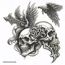 skull death weapon angel evil spirits animals tattoo design idea