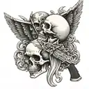 skull death weapon angel evil spirits animals tattoo design idea