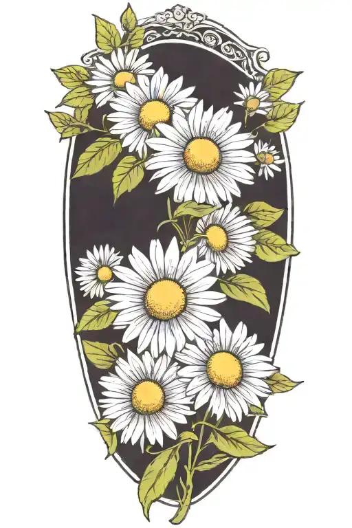 daisy and hawthorn flower half sleeve filled in traditional style  tattoo design idea