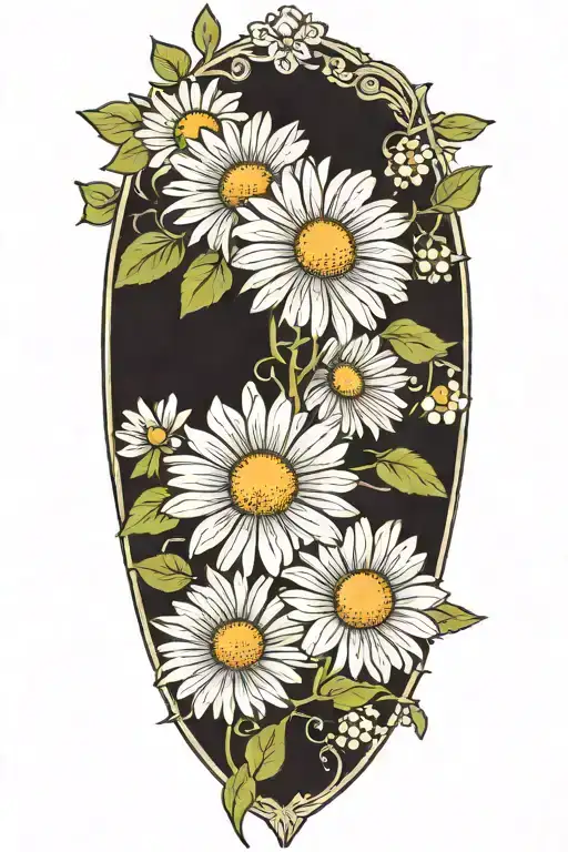daisy and hawthorn flower half sleeve filled in traditional style  tattoo design idea