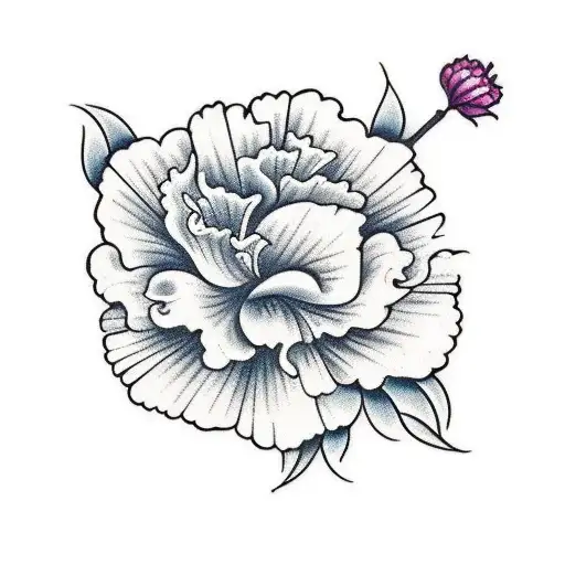 A traditional style tattoo featuring a carnation flower surrounded by elegant filigree tattoo design idea