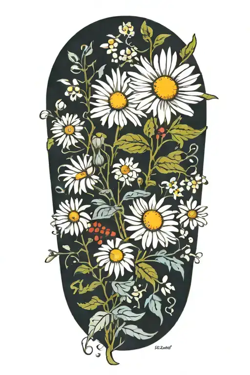 daisy and hawthorn flower half sleeve  tattoo design idea