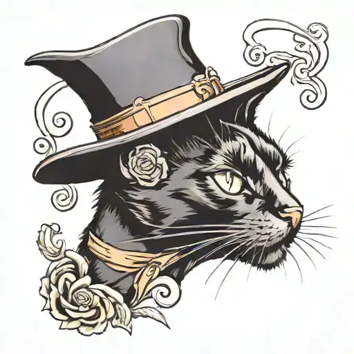 A black cat with a gentlemans hat sitting tattoo design idea