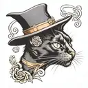 A black cat with a gentlemans hat sitting tattoo design idea