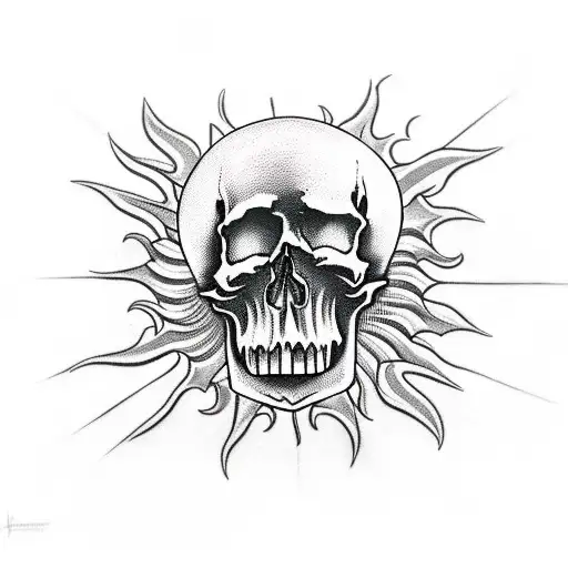 skull and darkness mixed with sun and peace tattoo design idea