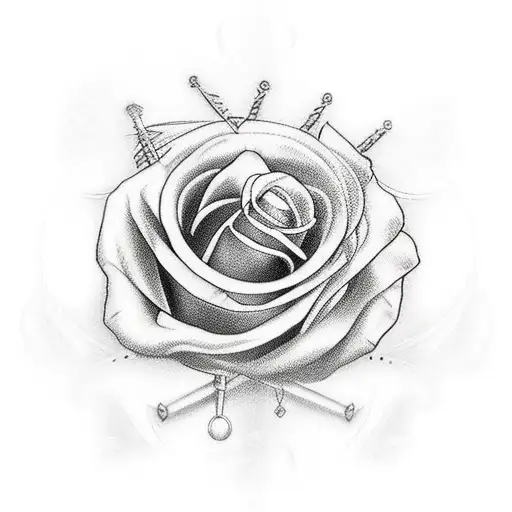 Three swords musketeer roses tattoo design idea