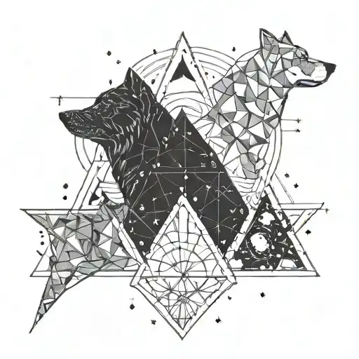 3 triangles, one with jupiter, one with the cosmos and one with a dog paw  tattoo design idea