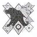 3 triangles, one with jupiter, one with the cosmos and one with a dog paw  tattoo design idea