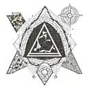 3 triangles, one with jupiter, one with the cosmos and one with a dog paw  tattoo design idea