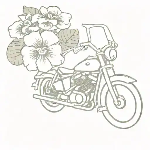 easel with african violet flower and harley davidson motorcycle tattoo design idea