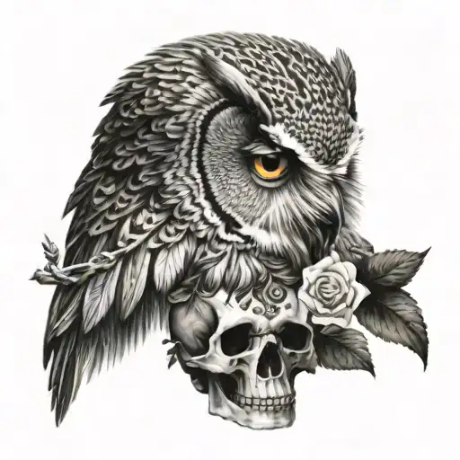 owl and skull tattoo design idea