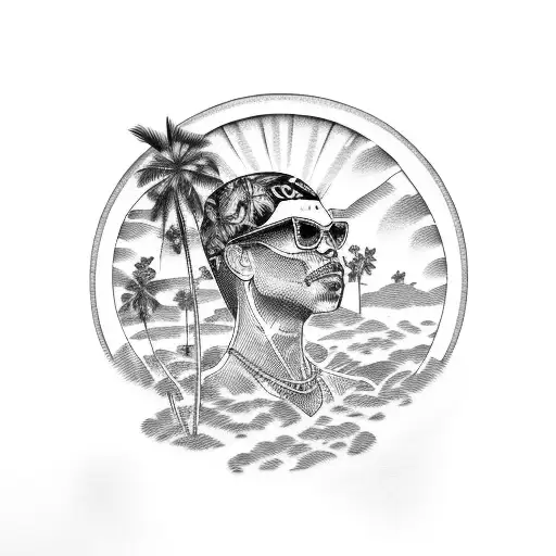 lowrider with palm trees tattoo design idea