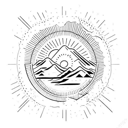 mountain silhouette within the sun and the horizon of the mountain becomes rays of sun tattoo design idea