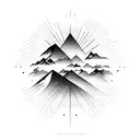 mountain inside the sun and the horizon lines of the mountain become rays of the sun tattoo design idea