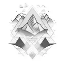 mountain inside the sun and the horizon lines of the mountain become rays of the sun tattoo design idea