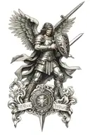 St. Michael with a sword and shield that has the Soldier's prayer. tattoo design idea
