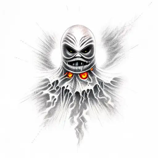 menacing scarecrow with orange glowing eyes tattoo design idea