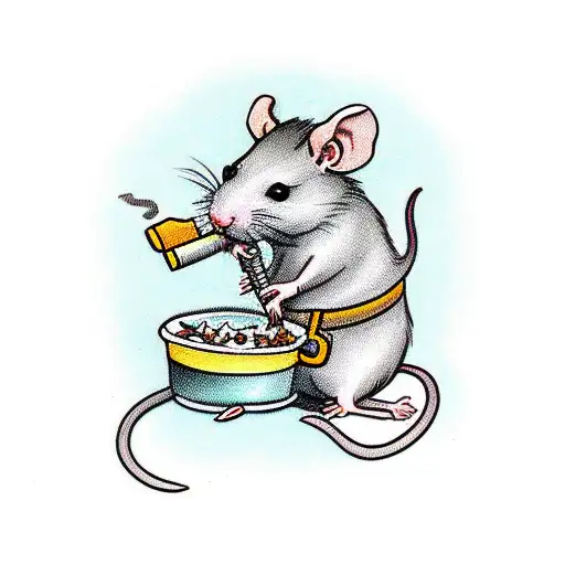 rat in coat smoking cigarette tattoo design idea