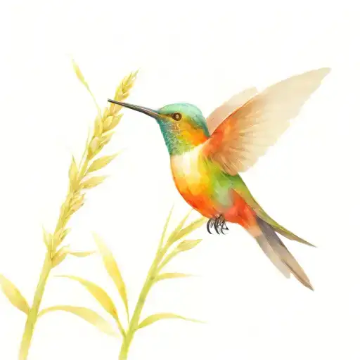 hummingbird and wheat shaft tattoo design idea