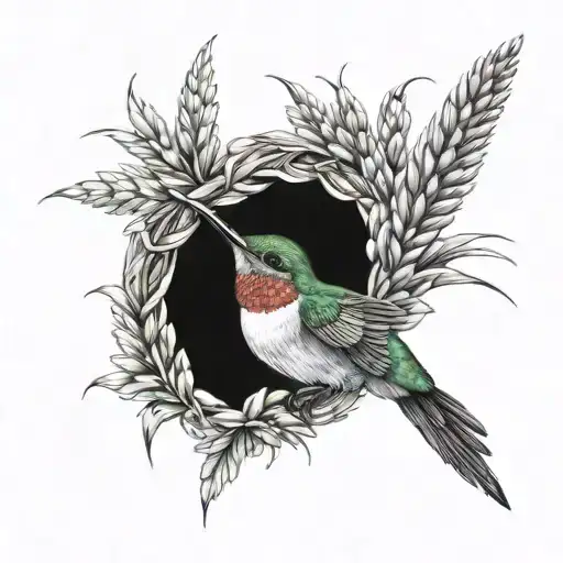 hummingbird and wheat shaft tattoo design idea