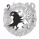 A tattoo design featuring Absol surrounded by musical notes to represent your love for music and Pokémon tattoo design idea