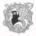 A tattoo design featuring Absol surrounded by musical notes to represent your love for music and Pokémon tattoo design idea