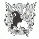 A tattoo design featuring Absol surrounded by musical notes to represent your love for music and Pokémon tattoo design idea