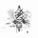 Zeus throwing lightning bolt, on top of Olympus, fading in Miami skyline tattoo design idea