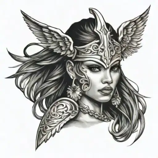 Valkyrie woman face tattoo design idea