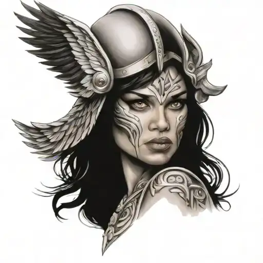 Valkyrie woman face tattoo design idea