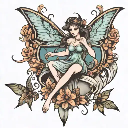 fairy flying tattoo design idea
