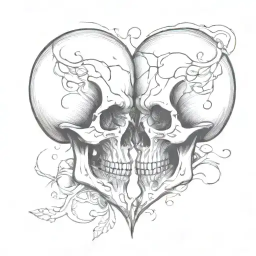 two skulls facing each other making a heart shape tattoo design idea