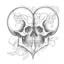 two skulls facing each other making a heart shape tattoo design idea