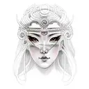 Goddess Hel with tear in eye embracing Japanese Akita tattoo design idea