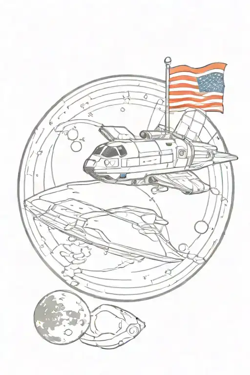 nasa spaceship and moon with american flag on it and no stars tattoo design idea