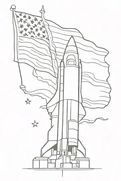 apollo rocket with american flag intertwined tattoo design idea