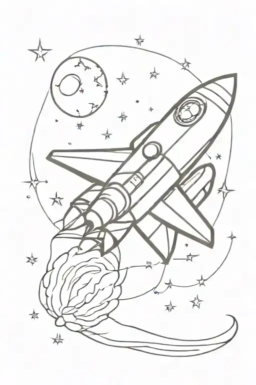 nasa spaceship and moon with american flag on it tattoo design idea