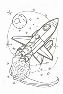 nasa spaceship and moon with american flag on it tattoo design idea