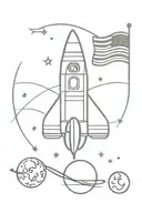 nasa spaceship and moon with american flag on it tattoo design idea