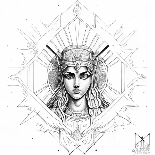 godess athena sun tattoo design idea