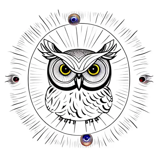 owl's eyes sun tattoo design idea