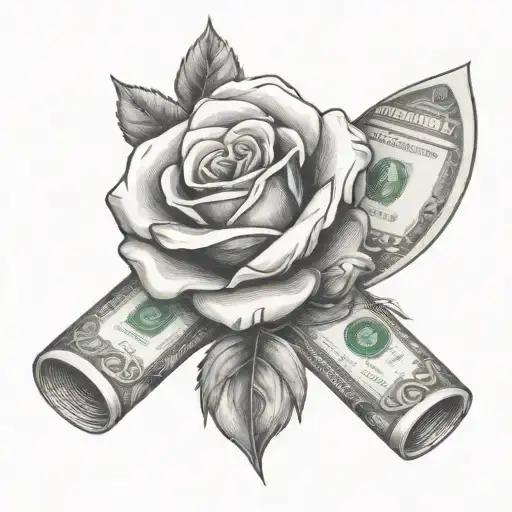 rose and money dice intertwined tattoo design idea