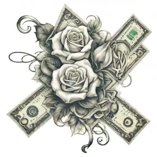 rose and money dice intertwined tattoo design idea