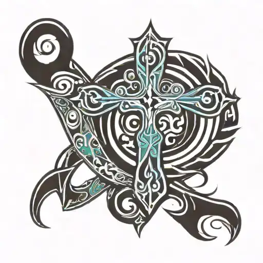 tribal cross with aquarius zodiac sign tattoo design idea