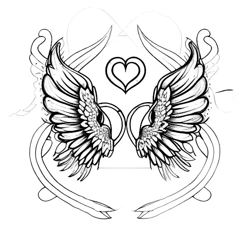 A sketch-style design of intertwined hearts with wings tattoo design idea