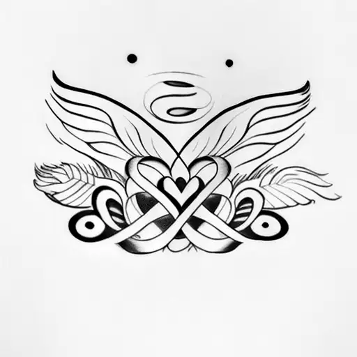 Feathers and wings intertwined with the word 'Love' tattoo design idea