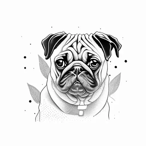 Black and white pug tattoo design idea