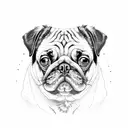Black and white pug tattoo design idea